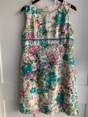 Laura Ashley Sleeveless Shift Dress Floral Size 14 Linen and Cotton blended